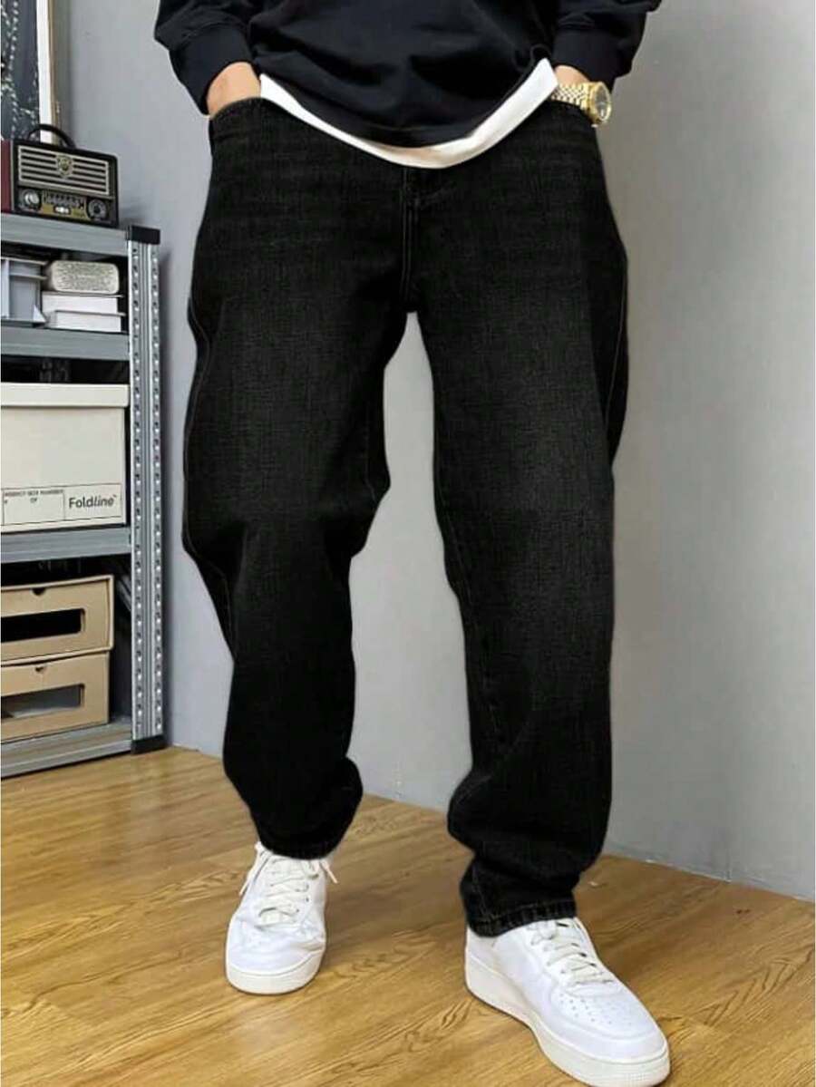 DG XUNLIN MODA 2025Nuevo , Ropa masculina de alta calidad, jeans negros de cintura media y , viajes de Negocios diarios, ocio, comodidad, primavera e invierno, armarios imprescindibles - Negro - Ver 1