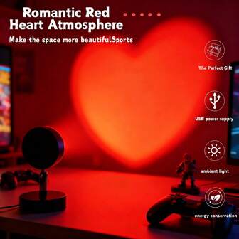 1pc Red Heart Shaped Projector LED Lamp, Bedroom Atmosphere Light, Night Light, Home/Living Room Decor, Christmas & Valentine's Day Gift