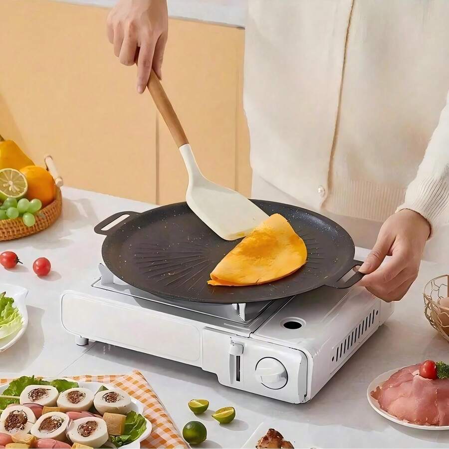 Round Cast Iron Baking Pan, Portable Outdoor Camping Grill, Electromagnetic, Korean Style, Non-Stick, Fast Heat Conduction, No Power Source Required