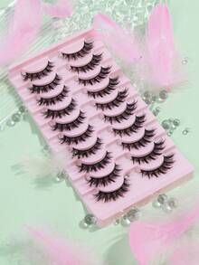 10/20Pairs Of Natural Cross Full False Eyelashes With Clear/Black Stem,Fluffy Slim For Everyday Use Manga Eyelashes, Travel Essentials - Black - View 7