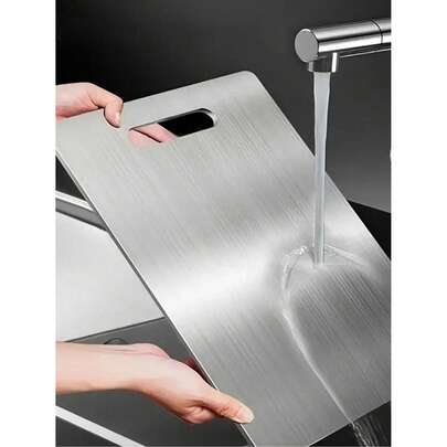 1pc Stainless Steel Cutting Board, Multifunctional And Practical, Minimalist Design, High-Quality Double-Sided Stainless Steel Cutting Board - Reinforced And Durable, Anti-Mold, Suitable For Kitchen And Dining, Easy To Clean With Water, Hygienic.