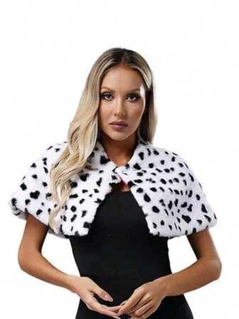 1pc Carnival Party Leopard Print Shawl Suitable For Various Festival Role-Playing, Carnival, Halloween, Cruilada Marian Leopard Print Cape, Black And White Witch Cape Shawl
