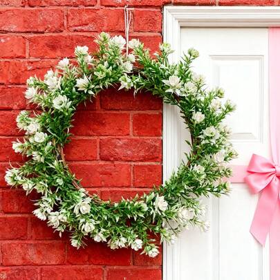 28厘米/11英寸浪漫清新人造花环，卧室墙面装饰仿真花环，情人节装饰礼物