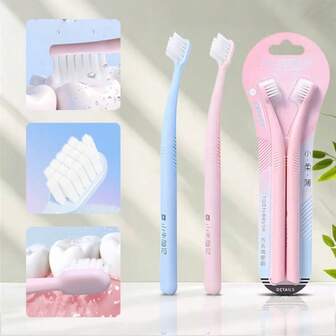2支/套 软毛小头牙刷 - 成人超紧凑型牙刷，更灵活，可清洁难以触及的部位和后牙，适合敏感牙龈