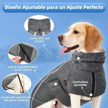 YAUTOWT Abrigo de Invierno para Perros Calido Forro Polar Chaqueta para Exteriores con Bufanda de Cuello Alto Rayas Reflectantes Chaleco Cachorros Trajes Perros Pequeños Medianos Grandes - Gris-Nuevo+S - Ver 3