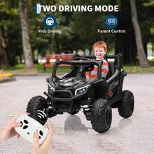 12V Kids Ride on Car, 4WD/2WD Switchable UTV Truck with Remote Control, Electric Vehicle for Kids 3-8, EVA Tires, 4 Spring Suspension, Bluetooth Music, LED Lights for Outdoor Adventure - Negro - Ver 6