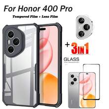 3in1 For Honor 400 Pro Phone Case Heavy Duty Clear Acrylic Shockproof For Honor 400 Tempered Glass Screen Protector Film + Lens Film Screen Protection Essentials, Applicable To Daily Shield, Office, Home Daily Shield Office Home Phone Screen Protector Phone Accessories Waterproof Anti-Fall Scratch Resistant - Black - View 3