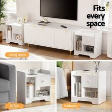 Artiss Bedside Table Drawer Nightstand Side End Table Storage Open Shelf White - 白色 - 查看 7