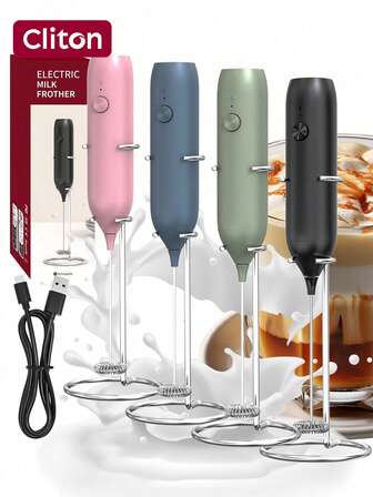 CLITON Rechargeable Handheld Milk Frother | Ideal Kitchen Gift For Coffee Lovers, Perfect Holiday Present, Essential For Daily Home Use | Rich And Long-Lasting Foam, Suitable For Various Drinks (Lattes / Cappuccinos / Hot Chocolate, Etc.), Type-C Fast Charging With Long Battery Life, Lightweight And Compact For Easy Storage