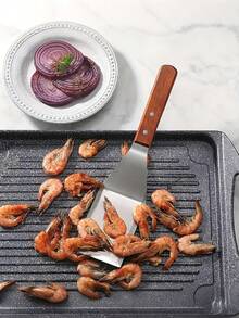 1pc Stainless Steel Flat Shovel, Wooden Handle Cooking Shovel, Flipping Spatula, Tiramisu Shovel, Cake Shovel, Steak Frying Spatula, Iron Plate Barbecue Spatula, Pizza Spatula, Cooking Stir Fry And Fried Egg Spatula, Cake Cutter, Cake Scraper - Multicolor - View 5