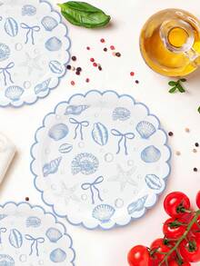 10个/20个/50个蓝色扇贝形海岸派对餐盘 海洋主题派对装饰 热带蓝色蝴蝶结海星贝壳餐具 蓝色单身派对装饰 夏季海滩婚礼 新娘送礼会 生日用品 - 彩色 - 查看 4