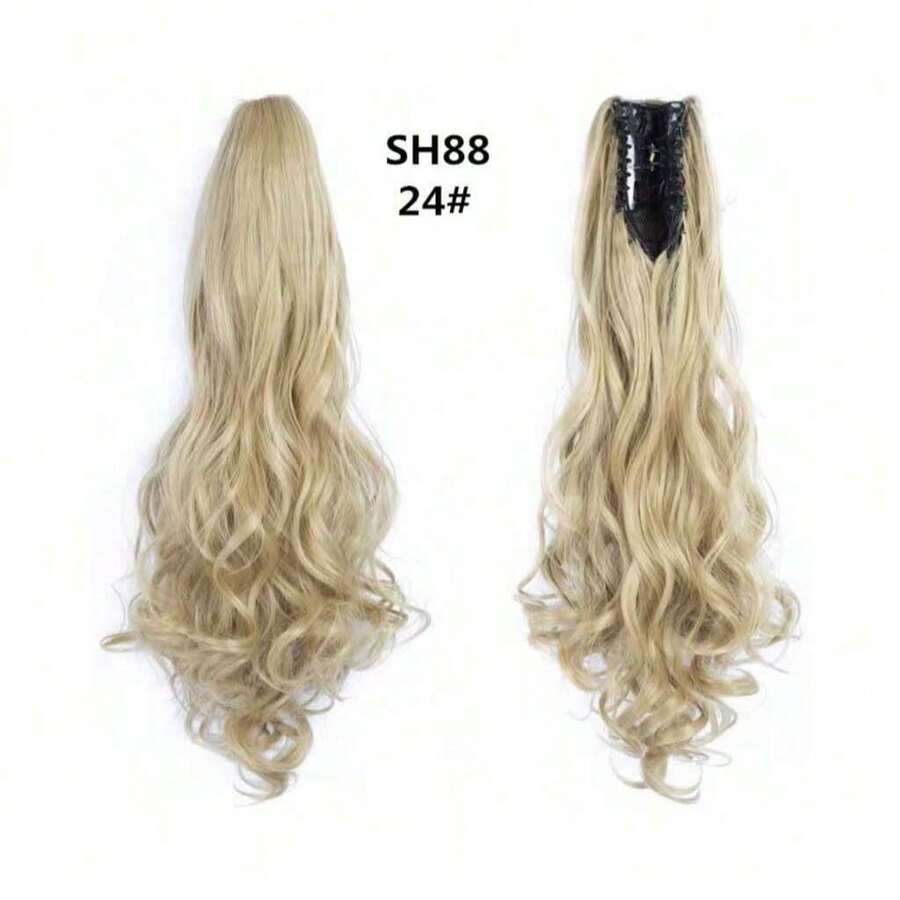 Hair Clip Style Wavy Ponytail Curly Hair Long Curly Hair Fluffy Solid Color High Temperature Silk - Burgundy - View 1