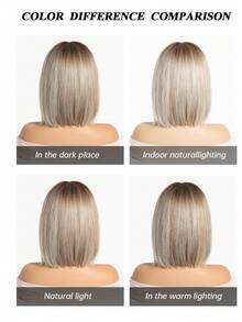 14 Inch Short Blonde Bob Wig Straight With Bangs Ombre Blonde Synthetic Wig For Women Heat Resistant For Women Daily Party New Year Use - Vàng - Xem 8