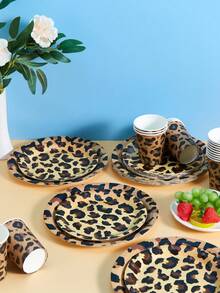 75/25/10pcs Brown Leopard Print Disposable Plates And Paper Cups, Party Supplies For 25 Guests, Disposable Paper Plates Party Tableware Suitable For Birthday, Wedding, Party, Family Picnic - Multicolor - View 4