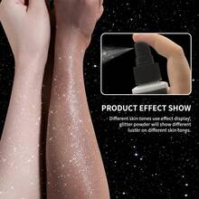 Polvo metálico brillante, spray plateado brillante, apto para el cabello y el cuerpo, ilumina el maquillaje, cosméticos festivos, representaciones teatrales, crea efectos deslumbrantes, looks llamativos, fácil de aplicar, textura fresca no grasa, mejora el acabado del maquillaje, añade luminosidad, favorito para las fiestas. - Negro - Ver 2