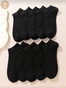 1 Pair/5 Pairs/10 Pairs/20 Pairs, Autumn/Winter, Random Black, Soft & Comfortable Breathable Socks, Suitable For Campus Wear, Portable & Fashionable, Unique Personalized, Essential Item For Women's Campus Parties, Daily Casual Wear, Soft & Comfortable Ladies' Boat Socks - Black - View 9