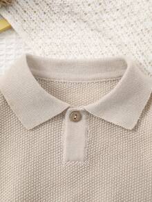 男婴休闲紧身针织短袖 Polo 领毛衣，夏季