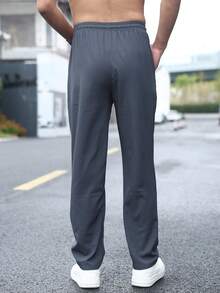 Men's Lightweight Breathable Quick Dry Zipper Pocket Sweatpants, Fashionable Casual Solid Long Pants For Summer, Fall - Dark Grey - View 6