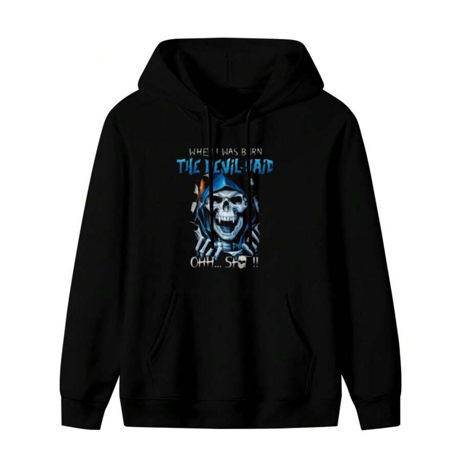 When I Was Born The Devil Said Skull Pattern Hoodie Casual Soft Short Sleeve Pure Cotton Hoodie - 款式22 - 查看 1