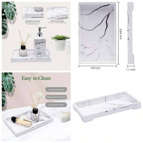 - Bandeja para inodoro con diseo de mrmol, color blanco y elegante, organizador de bao para coleccionar cosas pequeas, bandeja de escritorio de maquillaje, bandeja de joyera de resina, tamao