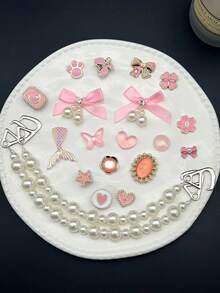 19件套可爱粉色镂空木屐饰品套装 - 蝴蝶结、美人鱼尾巴和珍珠链装饰，镂空木屐配件 - 粉紅蝴蝶結魚尾套裝 - 查看 4