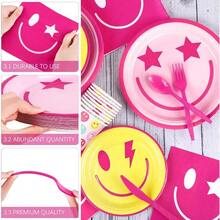 Durony - Juego de 210 piezas de vajilla para decoracion de fiesta de cara sonriente y preparada de papel desechable platos de sonrisa servilletas tazas cubiertos para suministros de fiesta de - VISIBLE EN LA IMAGEN - Ver 3