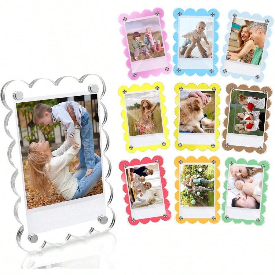 WSXC 10 Pack 2.36 X 3.54 Inch Acrylic Fridge Magnetic Frame Scalloped Double Sided Polaroid Frame Magnet Picture Frames For Fridge Suit Fujifilm Instax Mini Frames For Fridge/Locker Colorful Set - Colorful - View 1