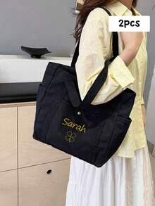 定制姓名帆布手提袋，女士个性化手提袋，定制姓名旅行化妆包，可定制大容量单肩包，生日礼物，文具包，手提派对包，适合初中生、高中生、大学生、大一新生、大二学生、低年级学生，定制女士单肩包，舒适便捷，箱包及行李箱包，2025万圣节配饰，日常旅行必备