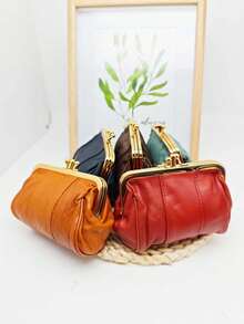 Vintage Style Genuine Genuine Leather Coin Purse Compact Key & Cash Organizer With Kiss-Lock Closure Retro Design Lightweight & Portable For Everyday Use For Women Money Wallet Mini Wallet Purse Wallet Small Wallet Coin Wallet Purses For Woman Wallet For Ladies - Multicolor - View 1