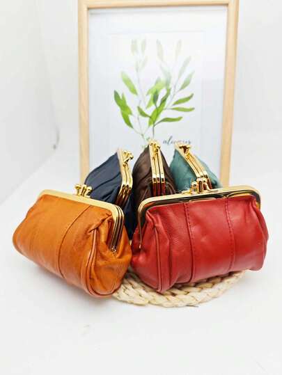 Vintage Style Genuine Genuine Leather Coin Purse Compact Key & Cash Organizer With Kiss-Lock Closure Retro Design Lightweight & Portable For Everyday Use For Women Money Wallet Mini Wallet Purse Wallet Small Wallet Coin Wallet Purses For Woman Wallet For Ladies