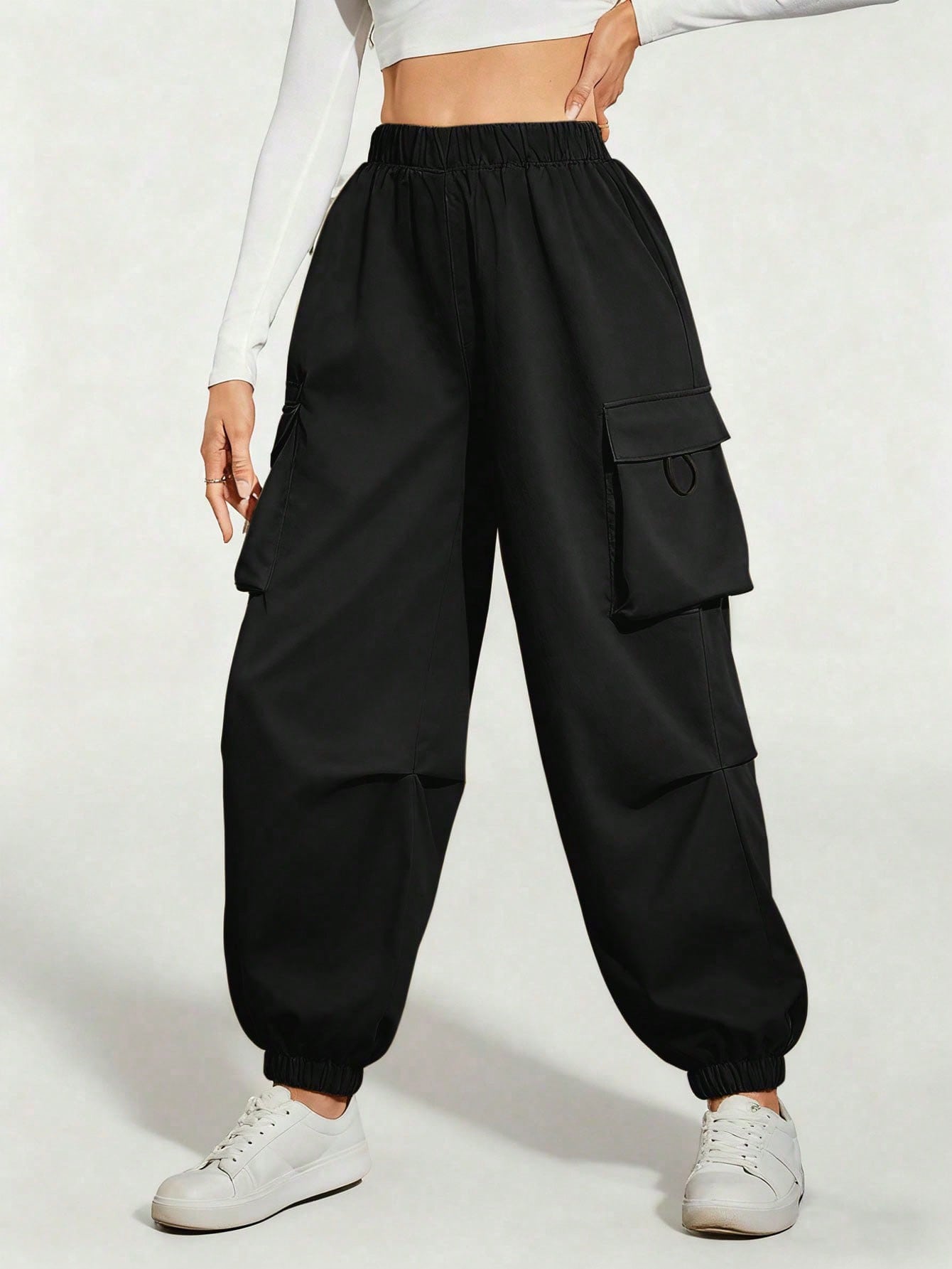 1 قطعة بنطال كاجوال أطفال بتصميم عسكري بلون واحد