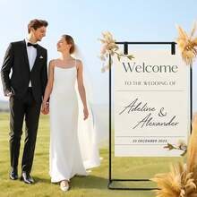 Vincidern 1Pcs Black Wedding Welcome Sign Stand, 68.9inch Adjustable Heavy Duty Easel Stand For Sign With 6Pcs Satin Ribbon And 4Pcs Leather Sign Hanging Straps, Welcome To Our Wedding Sign Holder, Metal Floor Standing Easels For Signs,Mother's Day Decorations - 黑色 - 查看 8
