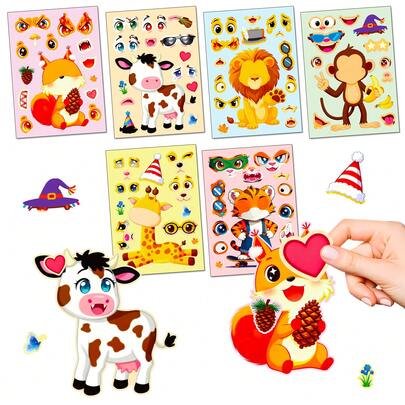 Bộ 6 miếng dán hình động vật tự làm, nhiều hình dán động vật dễ thương đổi màu, miếng dán ghép hình vui nhộn, thích hợp làm quà tặng tiệc tùng, đồ thủ công mỹ nghệ, lễ hội, quà sinh nhật, quà Ngày của Mẹ, quà tốt nghiệp, đồ dùng học tập, làm bảng tầm nhìn, v.v.