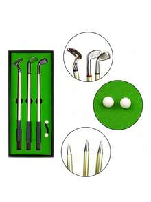 1 Set Golf Ball Pen Set, Mini Desktop Golf Ball Pen Gift Box, Men's Golf Club Putter Shaped Ballpoint Pen With Refill And Golf Flag, Stationery Gift Box For Golfers. Office & Leisure Game Supplies, Golf Enthusiast Stationery Decor, Includes 3 Putter Shaped Pens, Chessboard Game, Christmas Gift