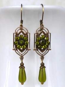 1 Đôi bông tai trang trí phong cách Art Nouveau, đá Zirconia xanh lá cây, mạ vàng cổ, kiểu Boho, thích hợp cho đeo hàng ngày hoặc dự tiệc. - Xem 3
