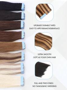 10pcs Mini Tape-In Hair Extensions, Real Human Hair, 12-22 Inch Straight, Invisible Seamless Adhesive, Suitable For Women, Christmas Gift - Multicolor - View 7