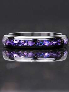 1枚4毫米星空系列星云太空黑色钨金戒指，男女通用结婚戒指，订婚或周年纪念礼物，送给丈夫或妻子 - 彩色 - 查看 4