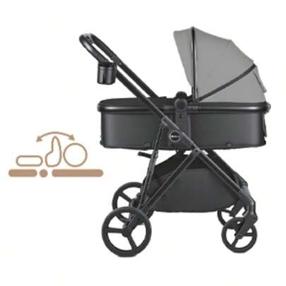 Passeggino da viaggio, passeggino pieghevole completamente funzionale con navicella, cestino extra-large e meccanismo di chiusura con una sola mano, incluse ruote piroettanti e parapioggia (nero)