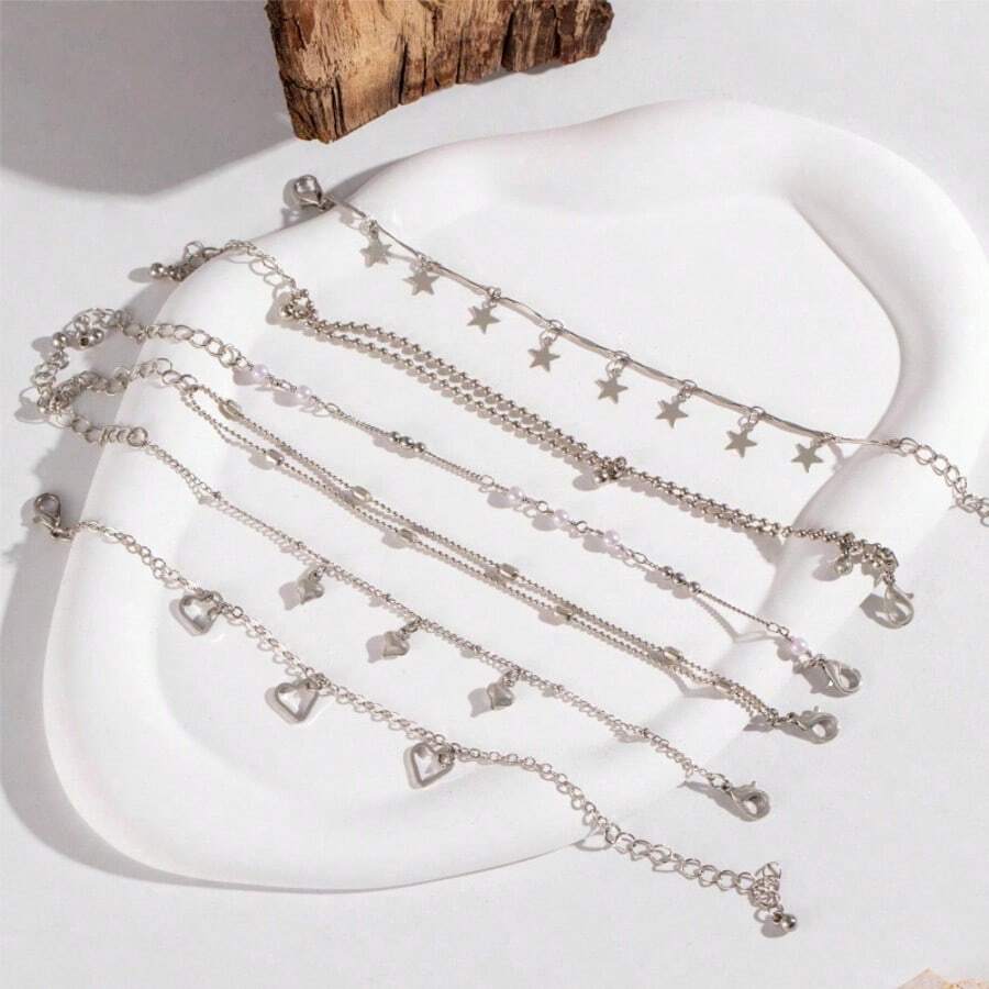 6 件套，酷炫朋克风格，包括心形和星形吊坠、珠链和配套金手链。 - 彩色 - 查看 1