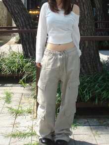 韩版小众设计显瘦百搭抗衰老斜肩不对称长袖针织衫 - 白色 - 查看 8