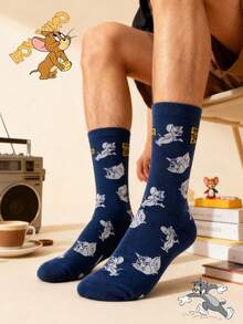 1 par de calcetines de Tom y Jerry de Warner Bros, calcetines deportivos suaves y cómodos para hombres y mujeres, calcetines para todas las estaciones, calcetines con diseño de dibujos animados de Tom y Jerry para hombres y mujeres, versátiles, suaves y cómodos - Multicolor - Ver 2
