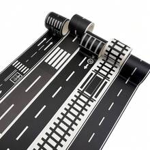 5m X 5cm Reusable Cartoon Road Track Stickers, Cars And Washi Tape - Black Polyurethane Tape For Party Racing Decoration, DIY Road Traffic/Car Self-Adhesive Stickers/Car Themed Decor - Black - View 3