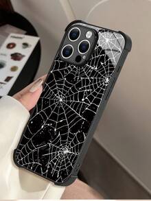 1 Funda protectora minimalista negra para smartphone, compatible con Apple 17/17pr/17promax/Air/16/15/14/13/12/11 y otros modelos, con elemento de patrón de telaraña anti-caída, adecuada para regalar a amigos