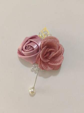 1pc Unisex Elegant Watermelon Red Rose & Camellia Flower Brooch Pin, Suitable For Groom, Bride, Wedding, Formal Party, Banquet, Prom Decoration