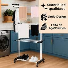 3-Tier Floor Clothesline For Clothes And Underwear, Foldable, Portable And With Wheels - 藍色 - 查看 6