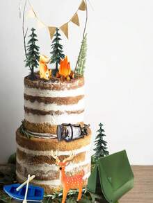 11 Peças Topos de Bolo para Festa de Camping Incluindo Tenda, Fogueira, Árvore, Barco, Cervo, Três Árvores, Tenda, Palitos para Cupcake, Decorações de Bolo Feliz Camping para Suprimentos de Festa de Camping - Multicolorido - Visão 3