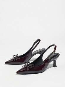 Jin Bei Qi Sandalias de tacón de aguja con decoración de lazo, estilo minimalista de alta gama para mujer. Zapatos elegantes, lujosos, de moda y sexy para fiestas, banquetes y eventos formales, color rojo vino.