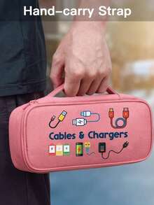 电子产品收纳旅行包，印有数据线和移动电源图案，旅行必备单品收纳包 - 多隔层数码收纳包，拉链封口，便携式电子配件收纳包，可收纳充电线、移动硬盘和移动电源等，适用于移动电源、手机充电器、数码相机配件，是商务旅行者和返校用品的理想之选。 - 彩色 - 查看 8