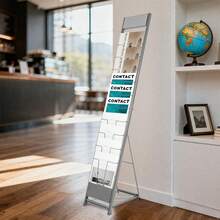 10 Tier Metal Magazine Rack Foldable Literature Stand Magazine Holder For Brochures Display Office Library - Grey - View 4