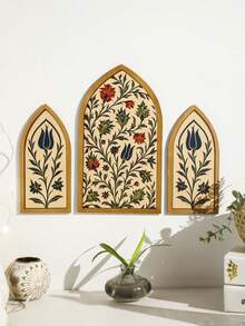 3 buc. Pictură murală gotică cu arc, decor floral cu lalele boeme, artă murală vintage cu plante, decor cu arc de biserică cu ramă de bambus, tapițerie murală florală medievală modernă, picturi murale boeme pentru dormitor și living, decor gotic cu fereastră tip casă de la țară, decor de perete estetic pentru intrarea în bucătărie și birou - Multicolor - Vizualizare 6